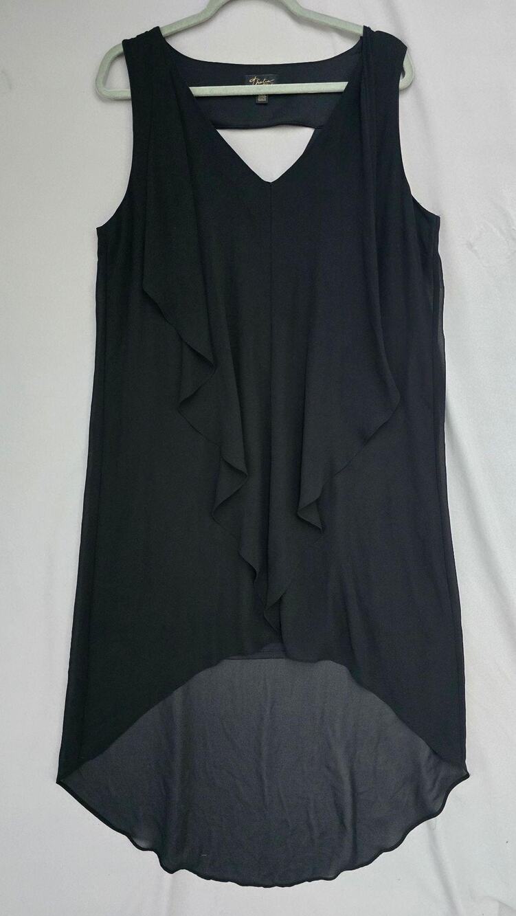 Thalia Sodi Dress Womens Large Black Ruffle Front High Low Chiffon